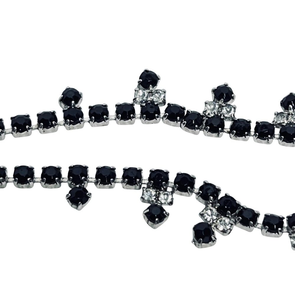 Silver Tone With Prong Set Black And Clear Rhinestone Statement Necklace (5809) - Picture 7 of 9